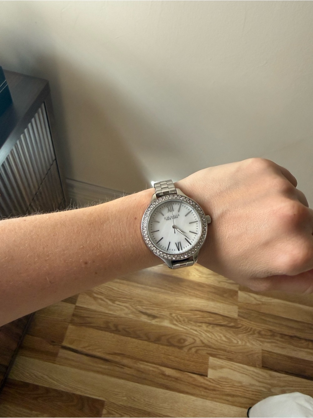 Silver Crystal-Trim Stainless Steel Wristwatch